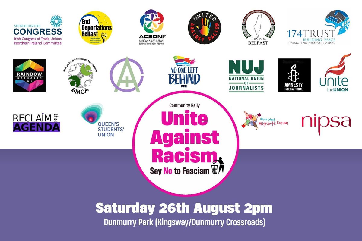How wonderful it is that nobody need wait a single moment before starting to improve the world. — Anne Frank Proud to stand with our neighbours, united against racism. Today, 2pm, Dunmurry Park