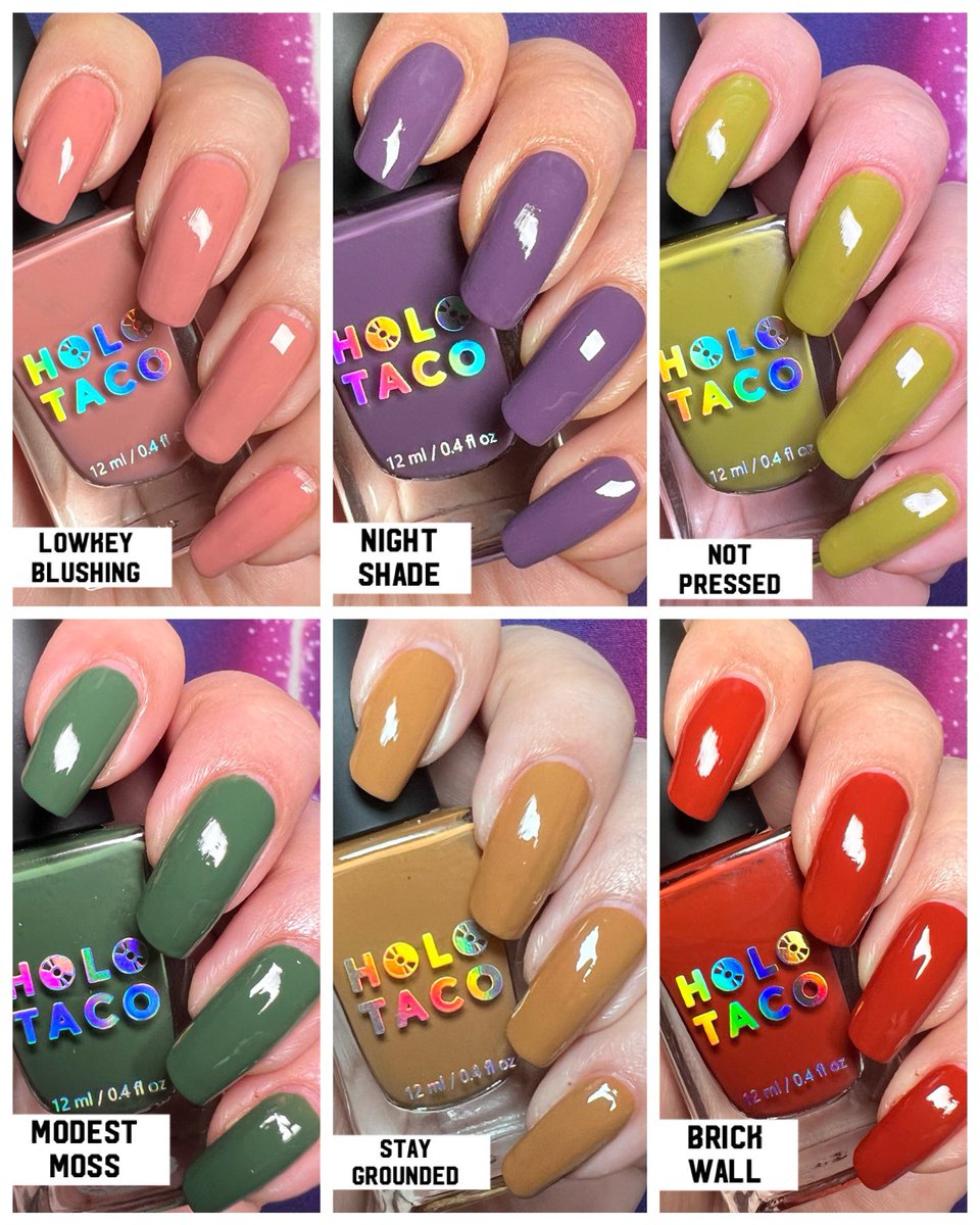 _MelsNails's tweet photo. Down to Earth collection. Swatches and Fallen Flake combo 🤩🍂 @nailogical @holotaco #Brickwall #NotPressed #Nightshade #ModestMoss #LowkeyBlushing #FallenFlakeTaco #HoloTaco #melsnails #Swatch #HoloTacoCombo https://t.co/LYxmcyWLgP