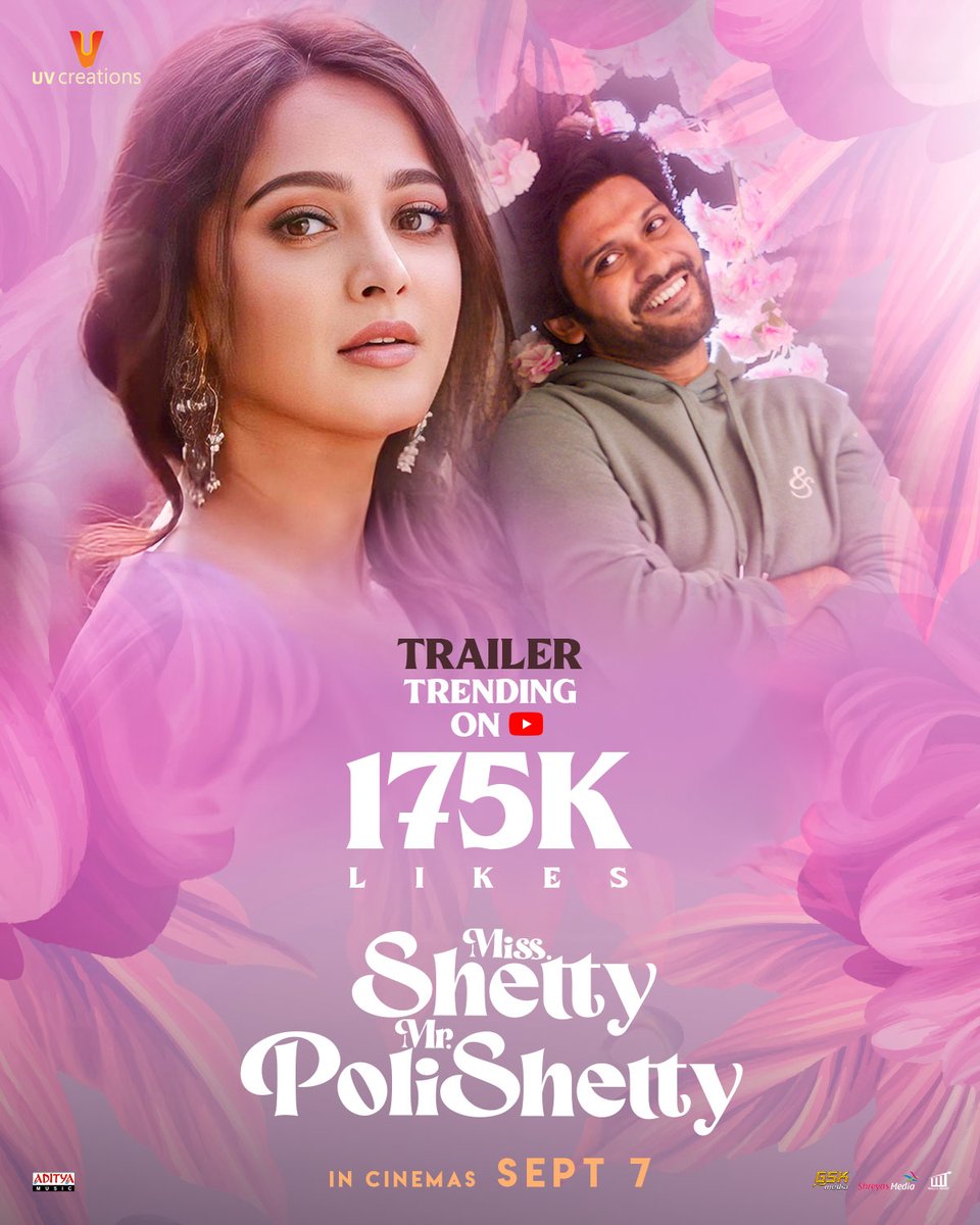 UV_Creations's tweet photo. Hearts and Likes Overflow ๐๐ฅณ
#MSMPTrailer - https://t.co/6ulma7ktHj
#MissShettyMrPolishetty Trailer Crosses 175K+ Likes and continues to trend on YouTube!๐ฅ
Grand release on Sept 7th
#MSMPonSep7th
@MsAnushkaShetty @NaveenPolishety @filmymahesh @adityamusic @uv_creations https://t.co/jkGrluOlK2