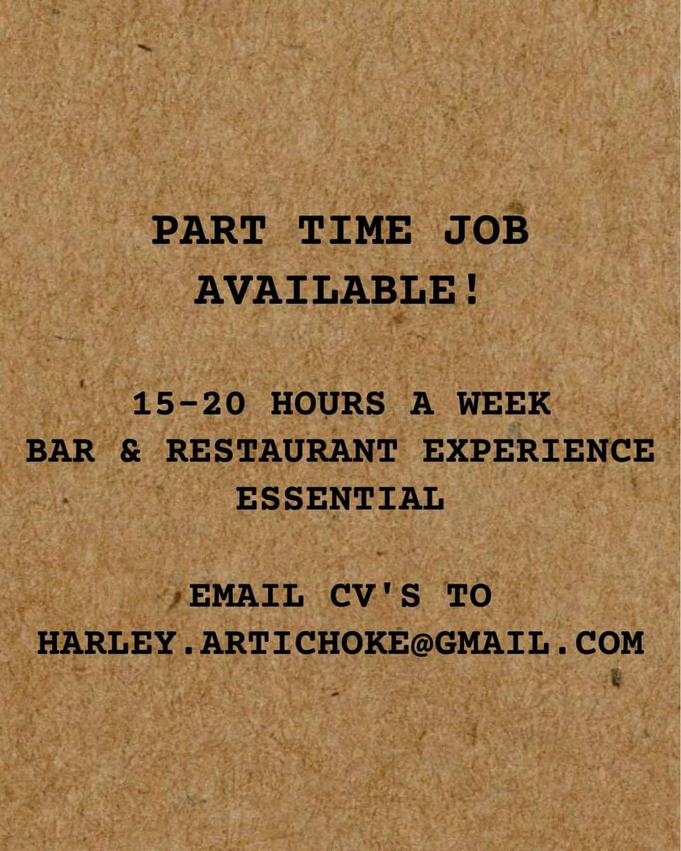 PART TIME POSITION AVAILABLE! Our Hughey is off to start his electricians course so we need someone to join our amazing team! -Bar & restaurant experience essential -£11ph (pay rises on offer) Email harley.artichoke@gmail.com with your CV to apply. #nr3theplacetobe