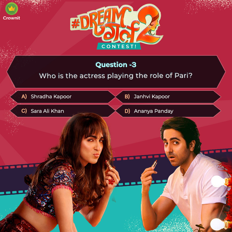 Hint- She is daughter of Chunky Pandey.
With this DreamGirl2 contest comes to an end. All the best!

#dreamgirl2 #dreamgirl #bollywood #bookmyshow #voucher #contest #giveaway #ayushmankhurana #ananyapandey #crownit