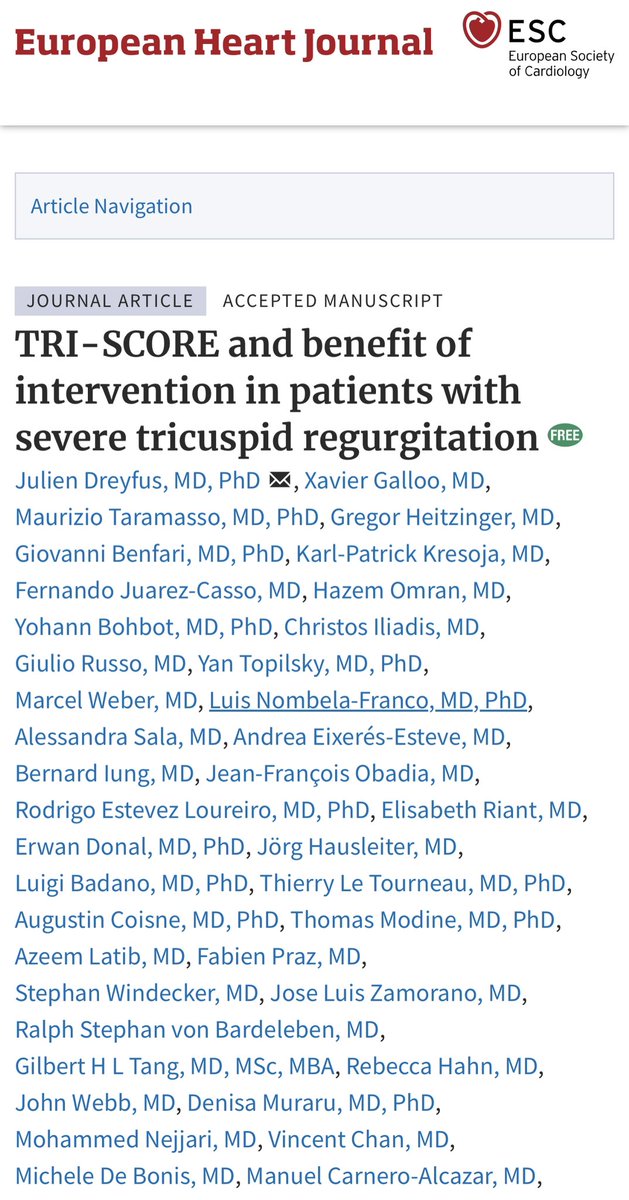TRI-SCORE and benefit of intervention in patients with severe tricuspid regurgitation
Julien Dreyfus, X Galloo, M Taramasso, …A Coisne, Th Modine, ..R S von Bardeleben, G H L Tang, R Hahn, D Messika-Zeitoun,  TRIGISTRY investigators
EHJ, doi.org/10.1093/eurhea…