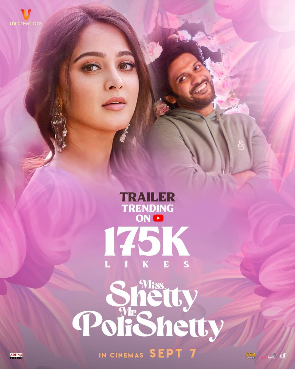 SpeedTollywood's tweet photo. Hearts and Likes overflowing for #MissShettyMrPolishetty Trailer! ๐๐ฅณ With 175K+ Likes and still trending on YouTube, the excitement is real! Get ready for the grand release on Sept 7th! ๐ฅ
#MSMPTrailer #MSMPonSep7th @MsAnushkaShetty @NaveenPolishety @filmymahesh @adityamusic https://t.co/igOeiOtLe9
