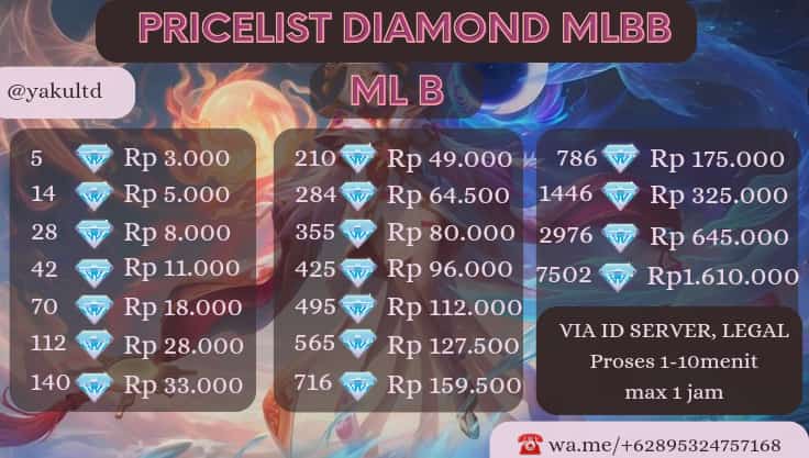 #zonauang 3.
kak topup mlbb di kak aca ajaa <a href="/dadwu/">﹡akun jajan @yakultd</a> 
lagi ada promo buat event btc! legal no minus minus✨️

Clear 100 misi
112 💎 29.500
140 💎 32.500
WDP 1x 24.900

Clear 250 misi
284 💎 61.500
355 💎 76.500
WDP 3x 74.000

☎️wa.me/+62895324757168