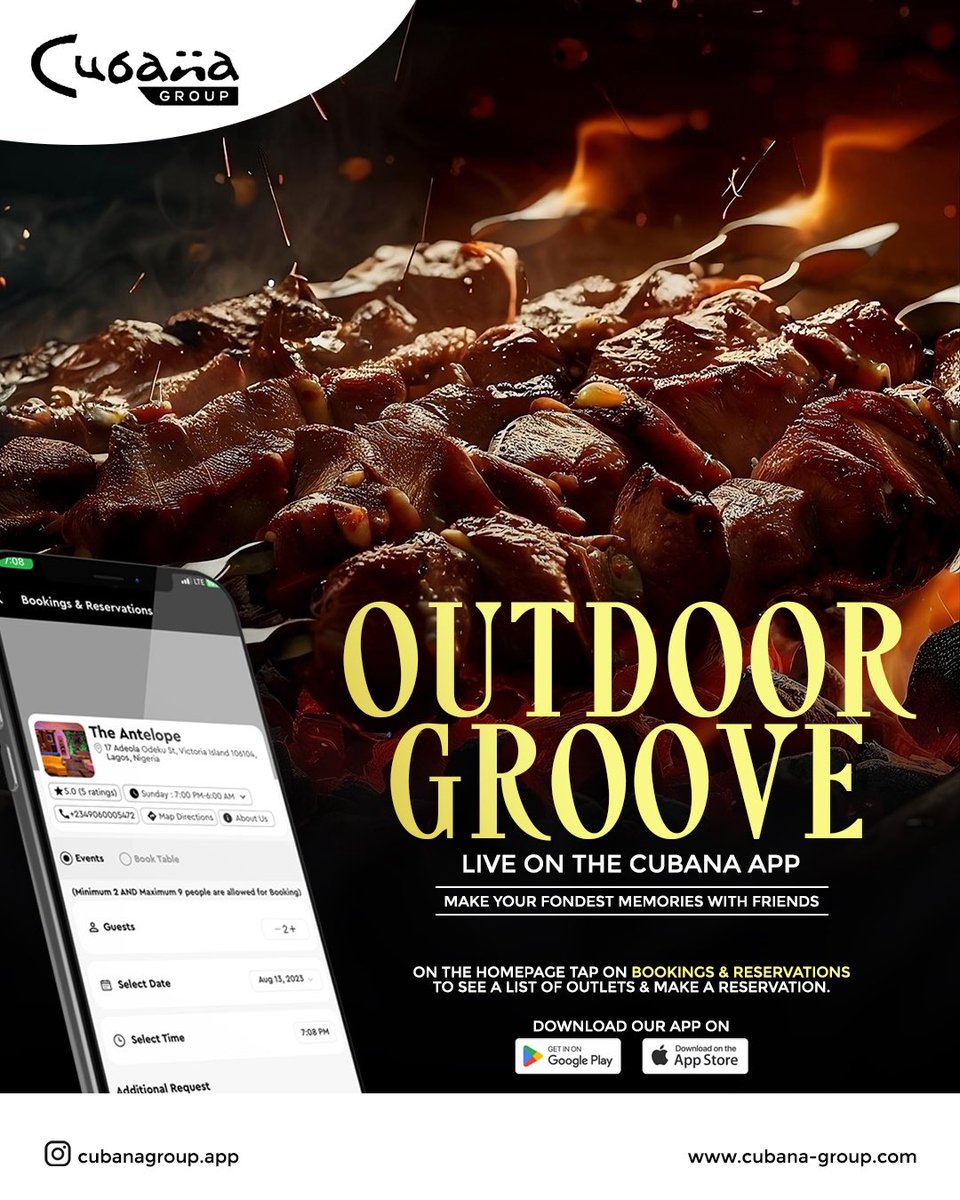 CubanaApp's tweet photo. Make your fundest memories with friends today it’s Saturday.
On the homepage, tap on bookings &amp; reservations to see a list of outlets &amp; make a reservation for a fantastic OUTDOOR GROOVE.

Download the CUBANA NG mobile app today, available for I0S and https://t.co/UK71taNM3M now https://t.co/VIOj5vhzaO