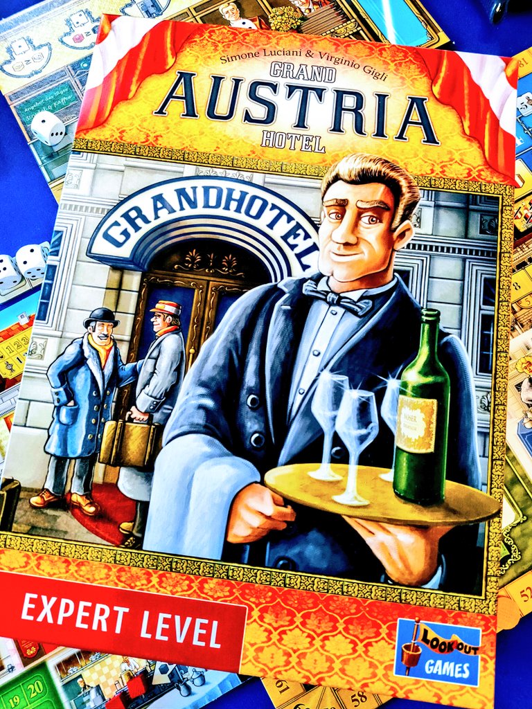 boardgesuke's tweet photo. グランドオーストリアホテル🇦🇹🏨

BGGに幾つかあるソロルールの中でも1番簡単なスコアアタック系

ダイスピックによるアクション選択とカード効果を用いたコンボが気持ち良いのは久々でも変わらず。
程よい重さ、これくらいの方が良いのかなと拡張購入に踏み切れず

子達がそろそろ帰って来るか😁 https://t.co/S3m0ALhj78