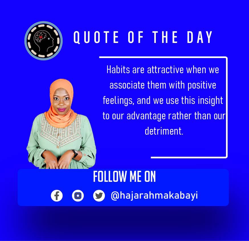 HajarahMakabayi's tweet photo. Habits are cultivated through the 1%strategy.
You can choose to build a habit by simply associating positive feelings to an action.♥️🧠❤️
#Selfcare
#Selfwellness https://t.co/aGH8ZExGiw