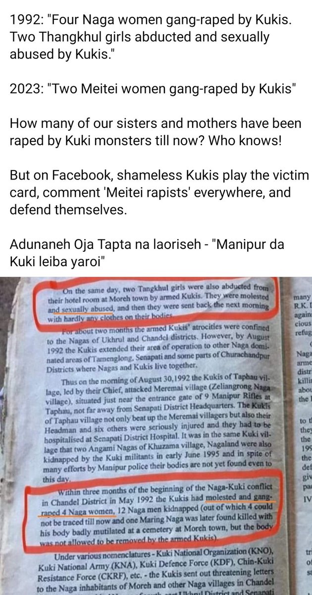 bonwyswyg's tweet photo. This is the reality @BDUTT 
You have been reporting one side narrative only.
That's why u been called out by Hindus.
I was proud of u 
But not anymore
#KukiStartedManipurFire
#StopEthnicCleansingOfMeiteis
#SaveIndigeniousPeople
#MeiteiHaiToVikasHai
#KukiLiesExposed https://t.co/La82YlQpVa