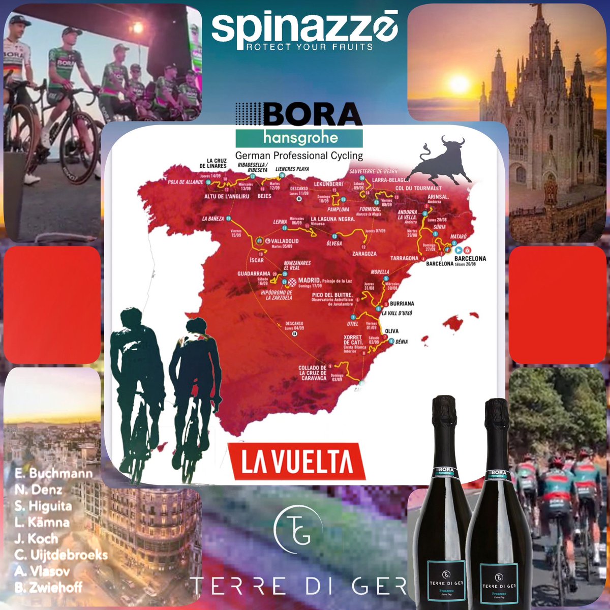 Here we are. ..the hottest GT crossing the caliente #Espana Welcome @BORAhansgrohe #LaVuelta23 @amanda_tweeter 🥂🥂