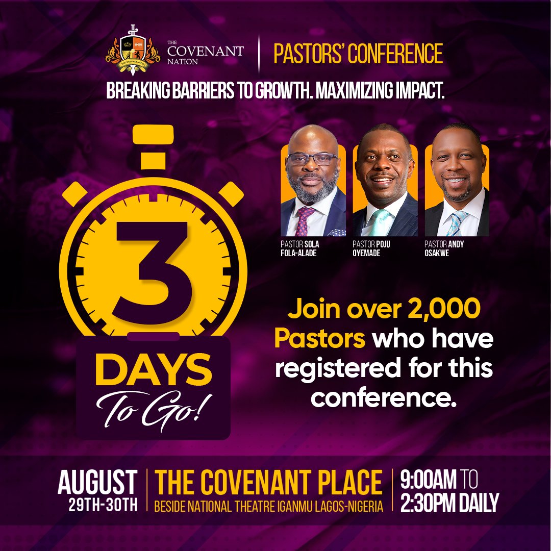 icpmlw's tweet photo. Join over 2000 pastors who have registered for this Pastors' conference.
Venue: The Covenant Place (right beside the National Arts Theatre), Iganmu, Lagos.
Date: August 29th and 30th, 2023.
Time: 9:00am to 2:30pm daily
Register via https://t.co/xocX3dJTk8
#MaximizingImpact https://t.co/m1EGnZGRVQ