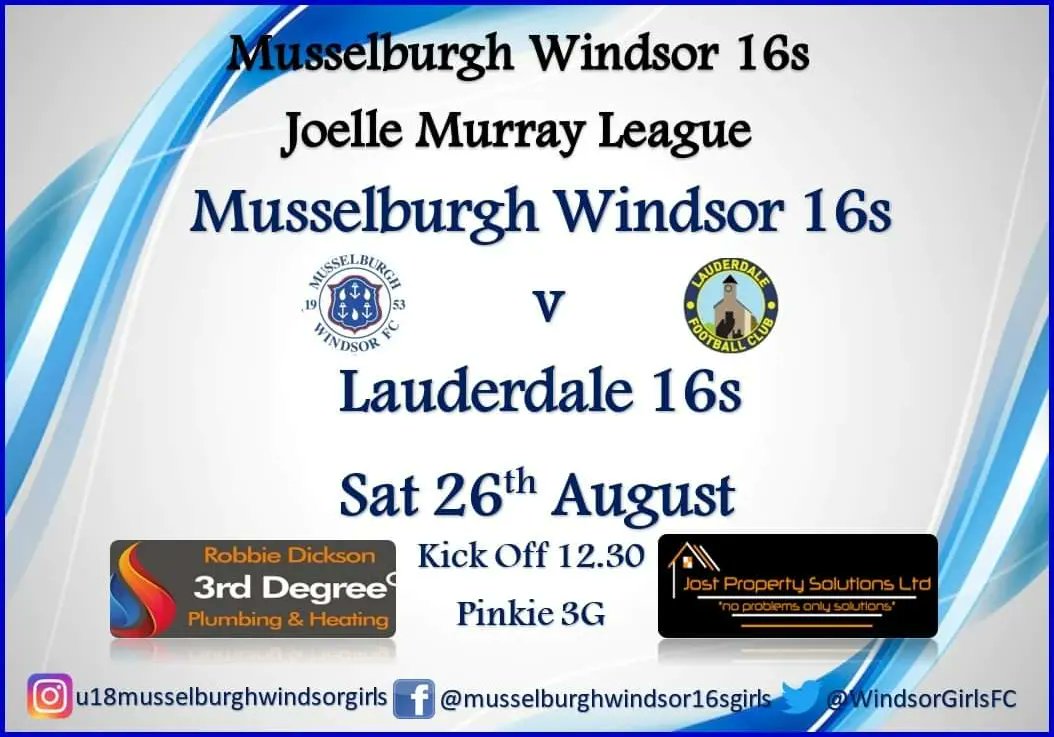 👊 IT'S MATCHDAY! 👊
🆚 Lauderdale FC 
🏆 Joelle Murray 16s League  
🏟️ Pinkie St Peters 
⏰ 12:30 

Good Luck to our 16s today as they restart their League campaign with the visit of Lauderdale FC.
#LetThemPlay
#LetsMakeMemories 

<a href="/ScotWFootball/">Scottish Women’s Football</a>
<a href="/muss_windsor_fc/">Musselburgh Windsor Community FC</a>
