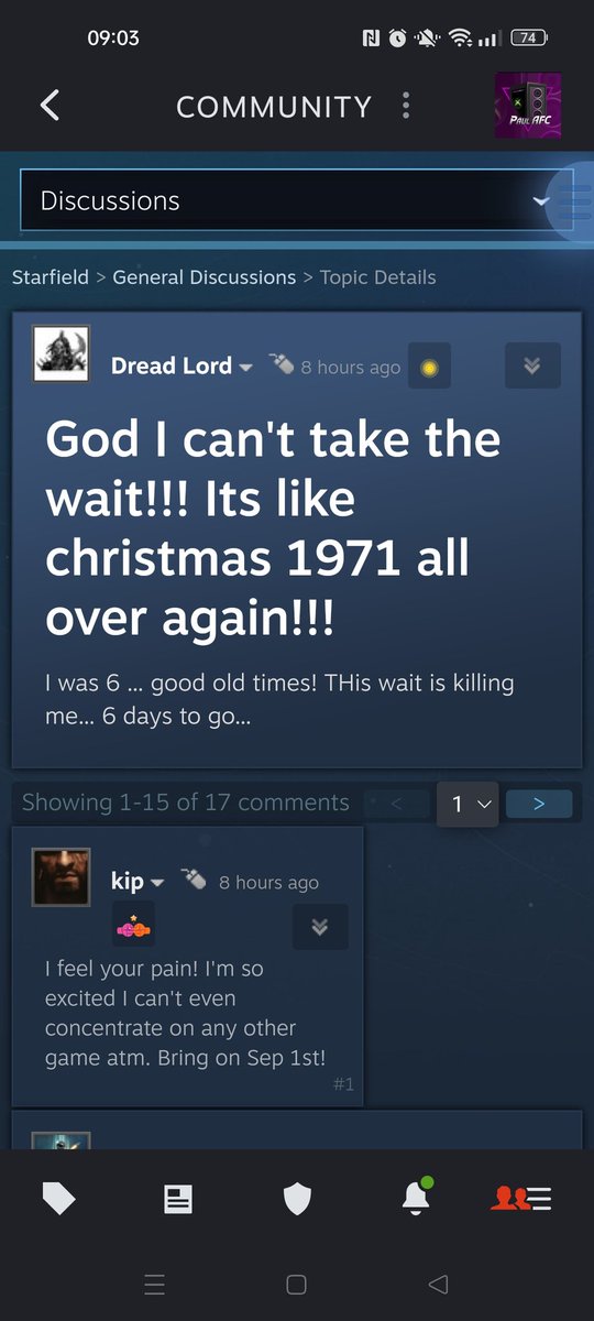 Paul_AFC's tweet image. The excitement for #Starfield is getting more intense the closer we get to launch. It's THE game I've been waiting for since the direct.
Not too much longer now! 🚀
#SteamForum