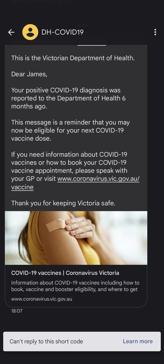 Great public health comms from VIC DH! I'd lost track of exactly when this date was coming up as a lot happens in six months and my infection was mild (no surprise, it was my 2nd infection and I was up to date with my vaccines). Now I know and will be booking in for my booster.