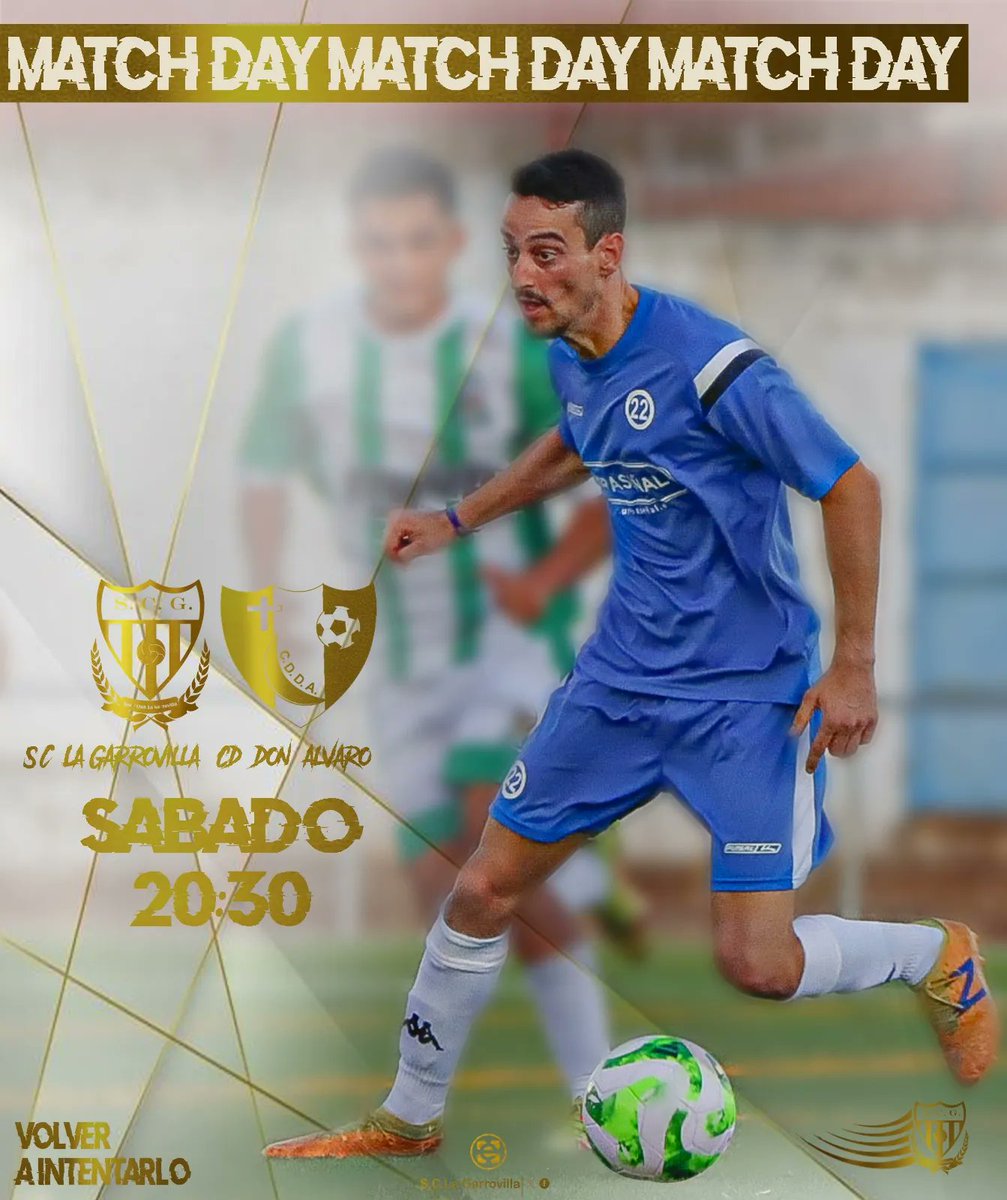👇HOY JUGAMOS

¡Quinto partido de preparación!

🆚<a href="/CD_DonAlvaro/">C.D.Don Álvaro</a> 

⌚️20:30 h
🏟️Campo de Fútbol de La Garrovilla

🎫Entrada 3️⃣€
*Abono general e infantil general gratis

¡¡Vamos azules!!🔵 ⚪  

#VolverAIntentarlo 💙⚽️