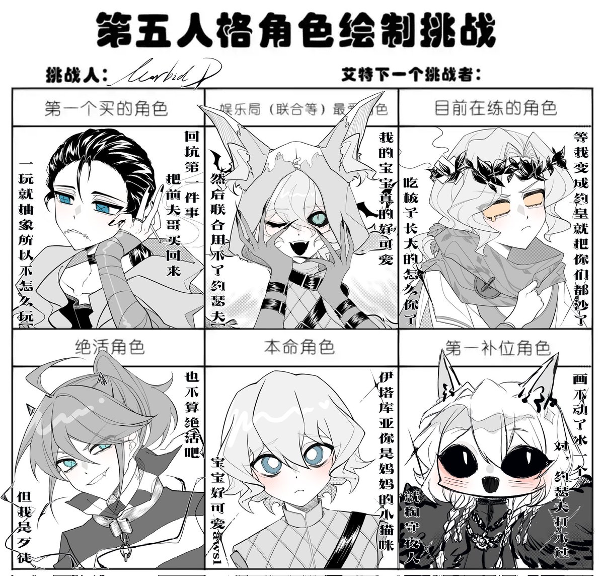 CappadoThea's tweet photo. #IdentityV #写真家 #约瑟夫 #Joseph #Ithaqua #夜の番人 #伊塔库亚 #佣兵 #奈布·萨贝达 #Naib #Luca #囚徒 #卢卡·巴尔萨
之前画的表格『』 https://t.co/l7cjGQAZ5T