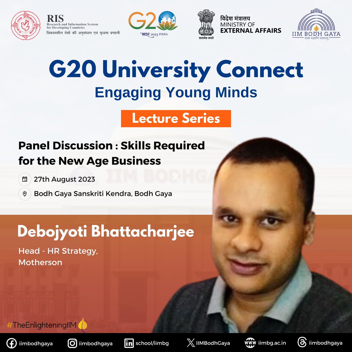 Mr. Debojyoti Bhattacharjee, Head of HR Strategy at Motherson, will be gracing us with his kind presence in the G20 Presidency Lecture Series.

#G20 #Universityconnect