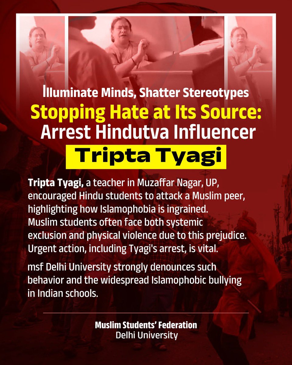 msf_DU's tweet photo. Stopping Hate at Its Source: Arrest Hindutva Influencer Tripta Tyagi https://t.co/r714fphJnq