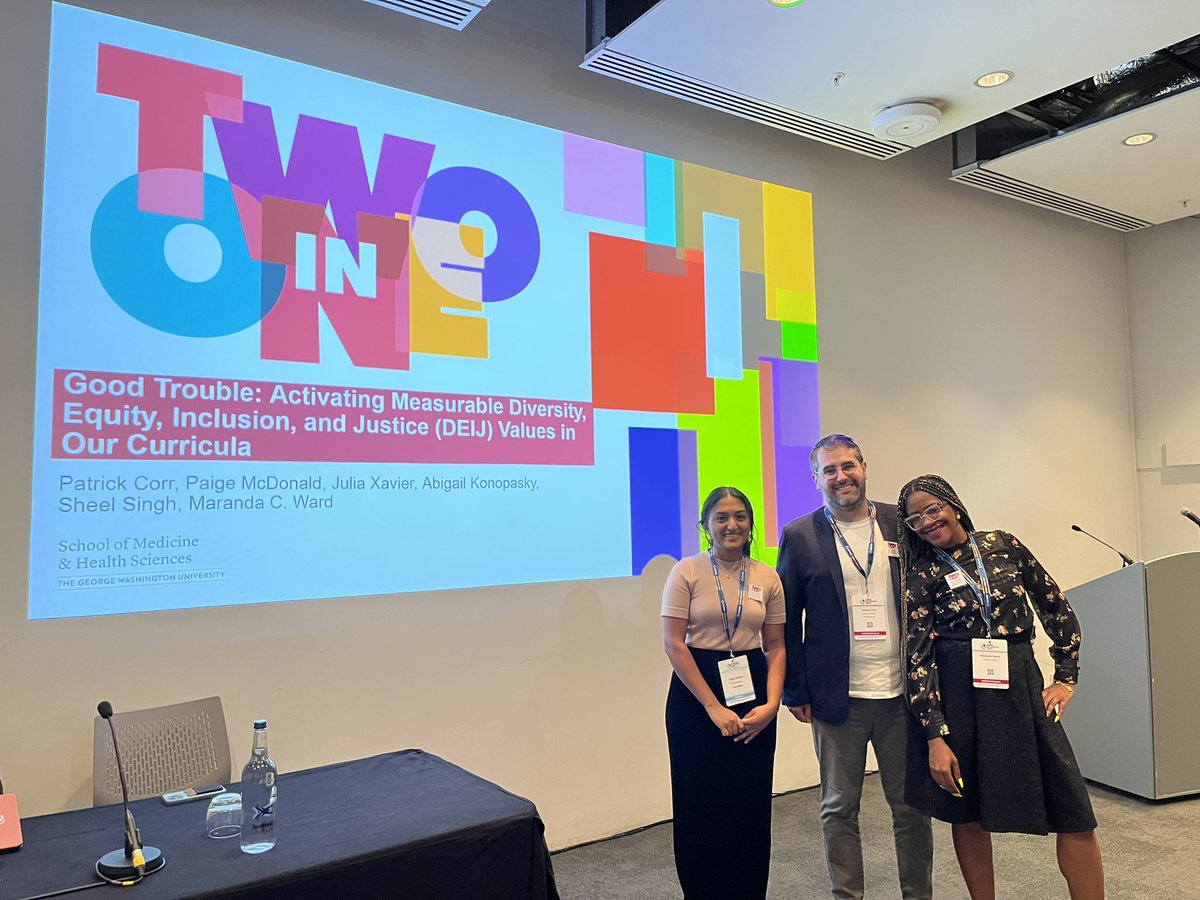 Made it to my session : Good trouble - Activating Measureable EDI with the fantastic <a href="/PatrickCorrEdD/">Dr. Patrick Corr</a> <a href="/DocMarandaWard/">DocWard</a> Julia Xavier (#MedStudentTwitter ❤️) <a href="/GWSMHS/">GW SMHS</a> 
#AMEE2023