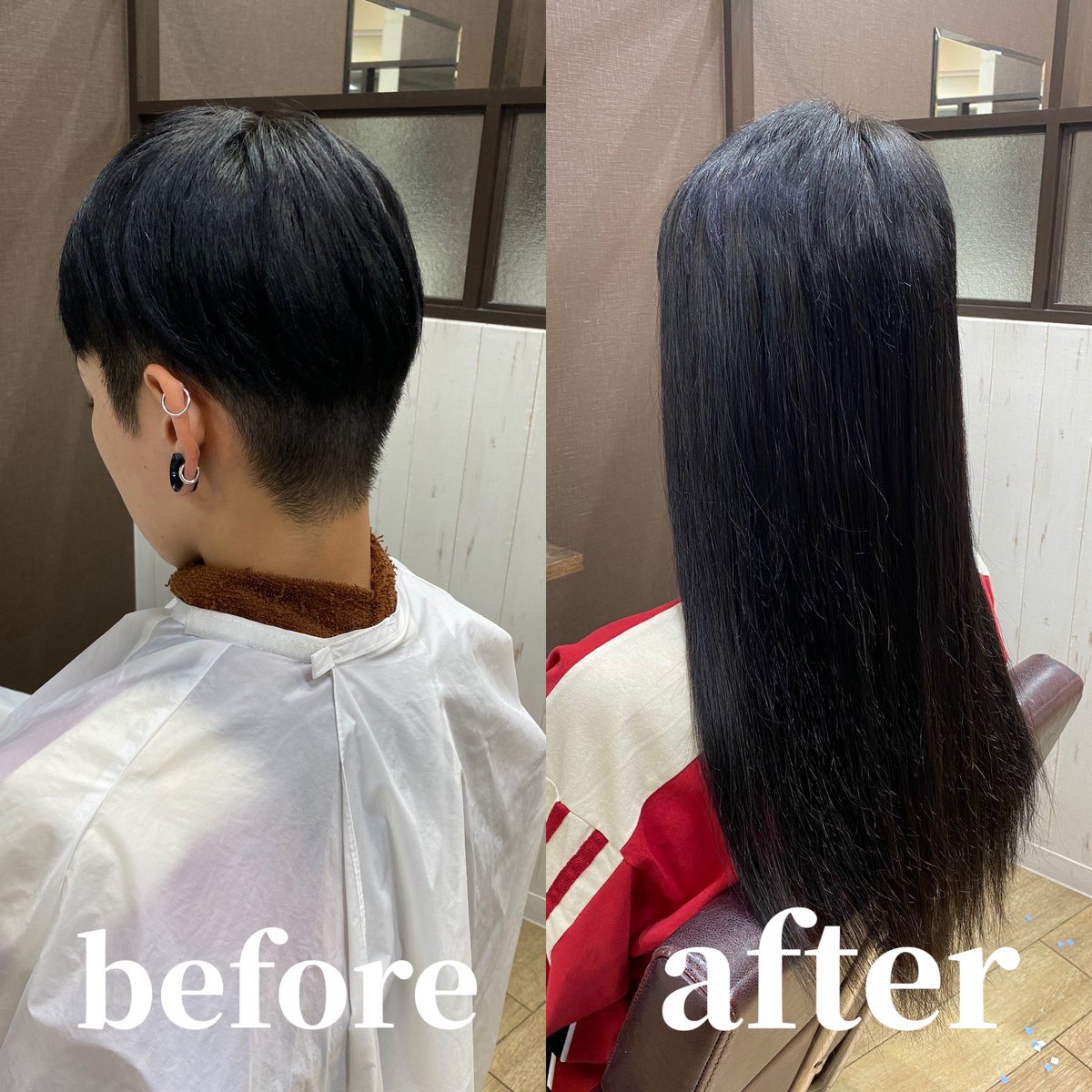 刈り上げショートから黒髪ロングへ🖤 #エクステ専門店 #シールエクステ