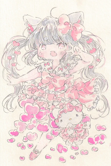 キティちゃんのように一番かわいいになるんだから。#イラスト #illustration #アナログ絵 #サンリオ #女の子 