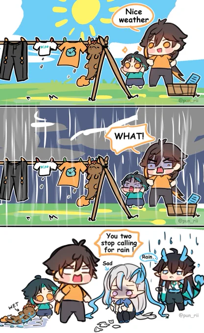 When you finish laundry and suddenly rainfall 🤣🤣🤣🤣 #Neuvillette #danheng #danhengIL #zhongli #xiao