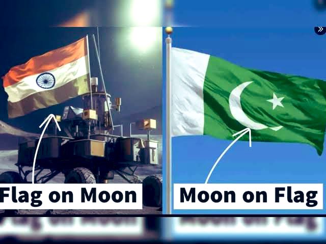 The presence of a #moon on the flag and the act of placing a flag on the moon differ greatly. #Pakistan takes pride in the moon on its flag, while #India's achievement lies in planting its flag on the #lunarsurface .
#ShameOnPakistan
#chanderyaan3 
#Chandrayaan3Success