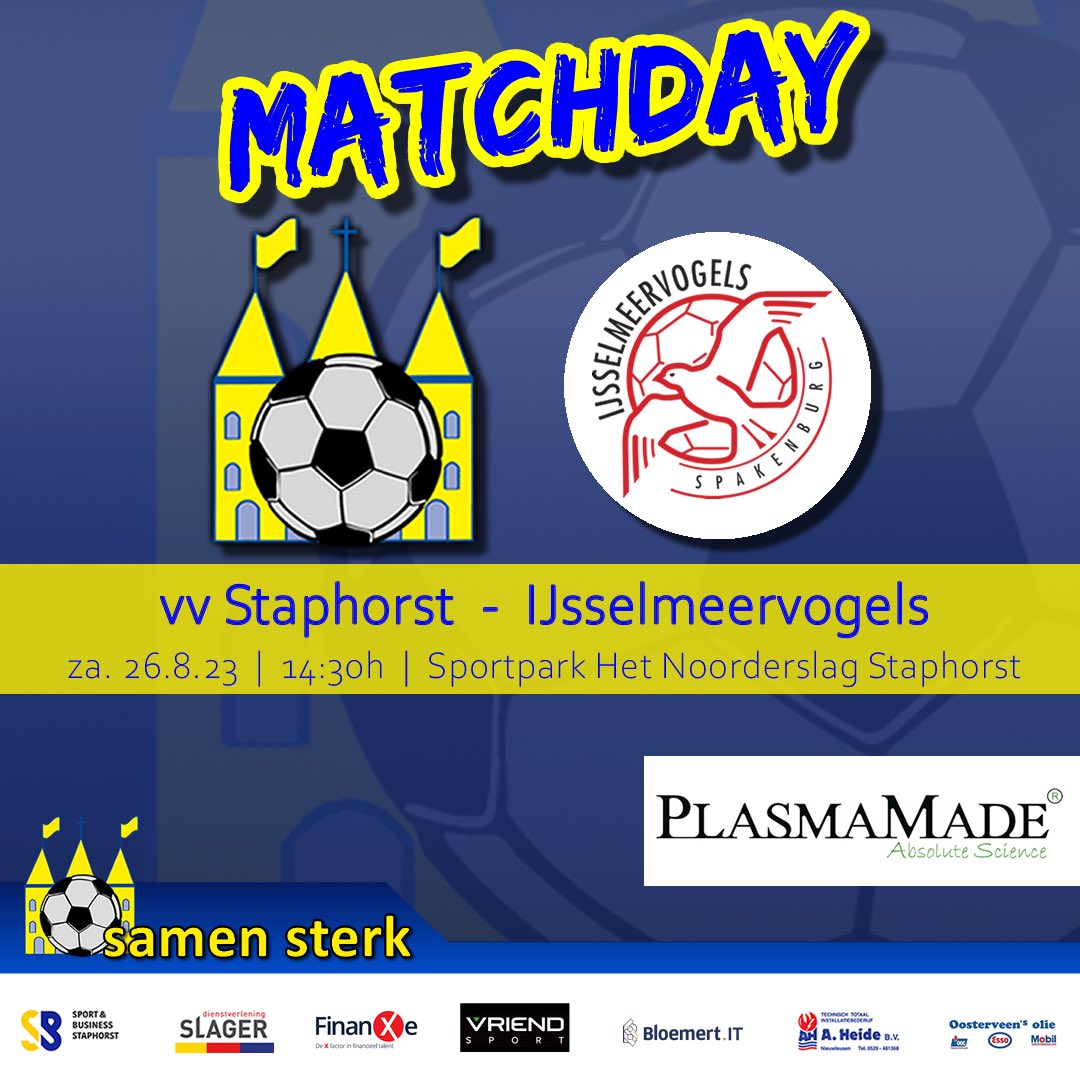 vvstaphorst's tweet photo. ๐ก๐ต ๐๐'๐ ๐ ๐ฎ๐๐ฐ๐ต๐ฑ๐ฎ๐! โฝ๏ธ
Vandaag de eerste thuiswedstrijd van het seizoen!
IJsselmeervogels uit Spakenburg komt op bezoek.
โฝ๏ธ vv Staphorst - @VVIJV
๐ 3e Divisie A.
๐ Aanvang 14:30u
๐ Sportpark Het Noorderslag
๐ฒ #staijs
#samensterk #kopdrveur https://t.co/ygMrURiYTD