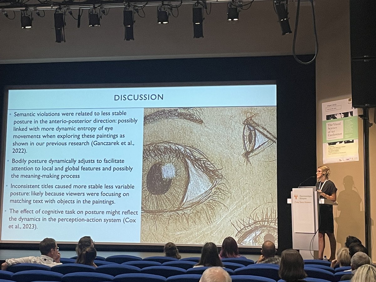 Exciting to see more research on the role
of the body in #artexperience!
<a href="/GanczarekJoanna/">Joanna Ganczarek</a> showed that paintings with semantic violations and paintings with inconsistent titles relate to body posture.

@2023VSAC #VSAC2023 #bodymovement #posturalsway #embodiment #embodiedaesthetics