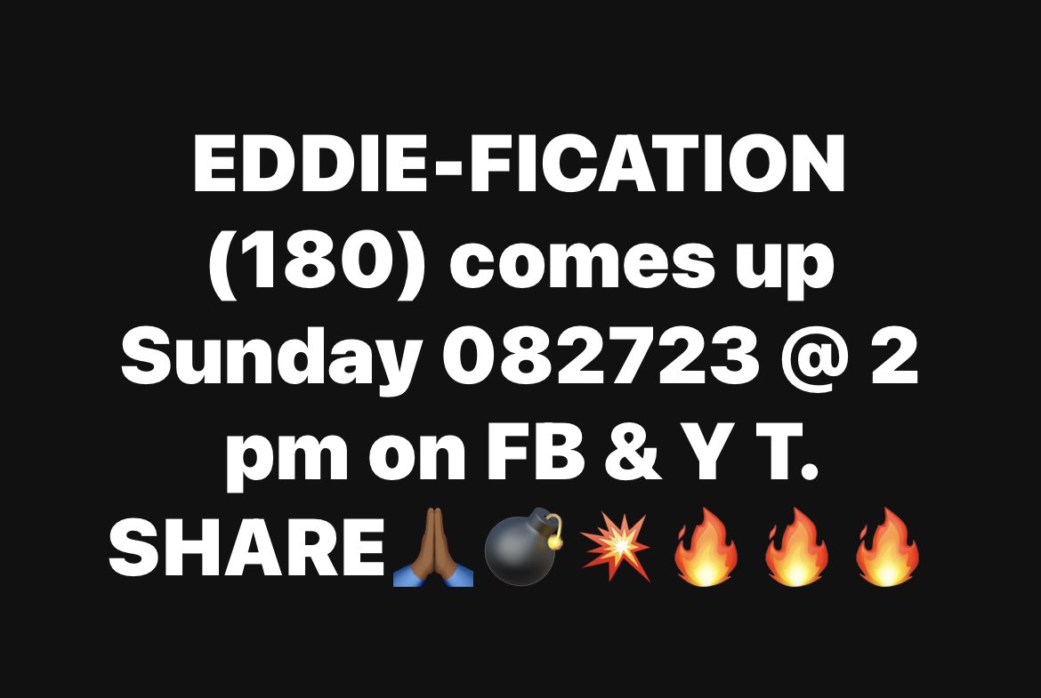 Goodly Folks - prepare for some serious motivation and inspiration this Sunday @ 2 p. m.
Kindly SHARE🙏🏾
💣💥🔥🔥🔥🔥🔥🔥🔥🔥🔥🔥🔥🔥
#efrederick
#eddiefication
#pullupyourchair
#onlypositivevibes
#forward
#staylifted