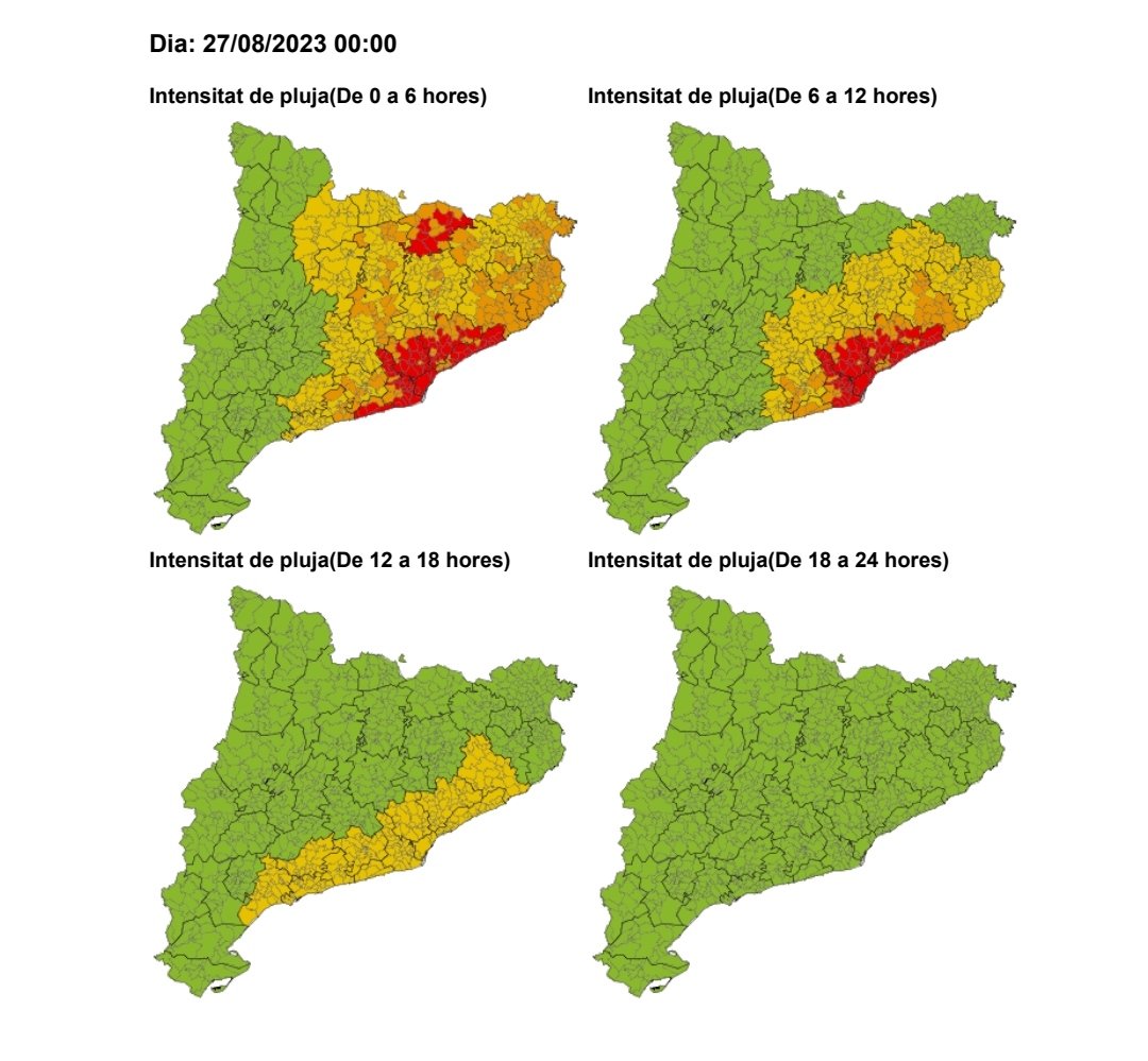 ⚠️ CANVI DE TEMPS BRUSC! El Centre de Coordinació Operativa de Catalunya (CECAT) activa el Pla INUNCAT:

🌧️ DISSABTE 2️⃣6️⃣/08
🟡 Risc baix de pluja de 14:00 a 02:00h.

⛈️ DIUMENGE 2️⃣7️⃣/08
🔴 Risc alt de 02:00 a 14:00h
🟡 Risc baix de 14:00 a 20:00h

🙏🏼 Si us plau, PRECAUCIÓ.