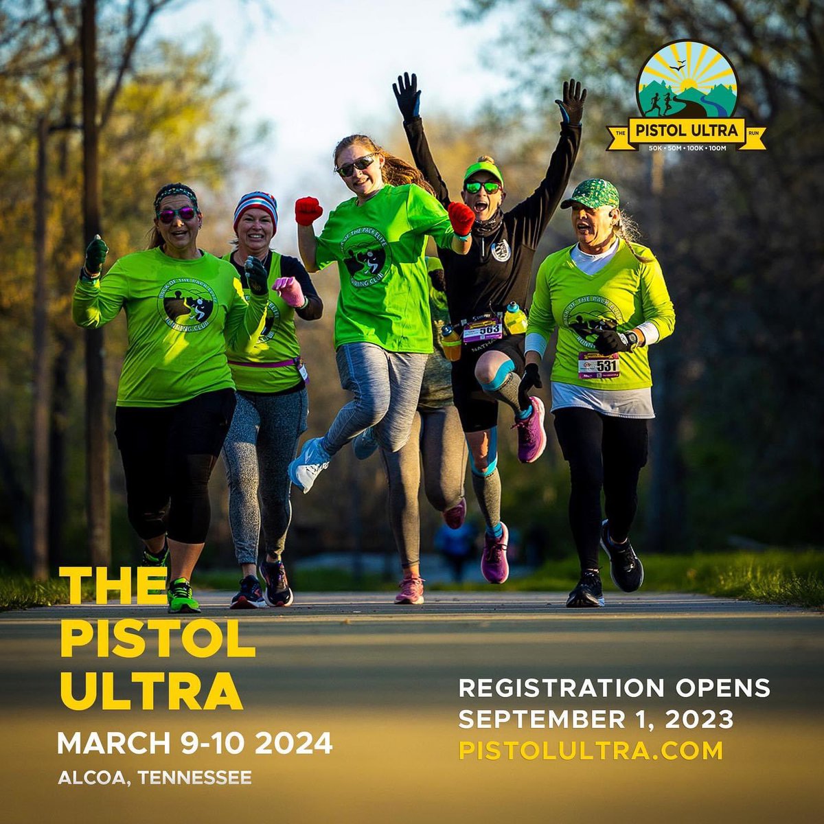 PistolUltra's tweet photo. In Alcoa, TN — Come join the fun next March 9-10 at The Pistol Ultra in Alcoa, Tennessee. We've got distances starting at the half-marathon going all the way up to 100 miles. Registration opens on 9/1 on RunSignUp at https://t.co/hc22hcRrYh https://t.co/Fqr7smX0SX