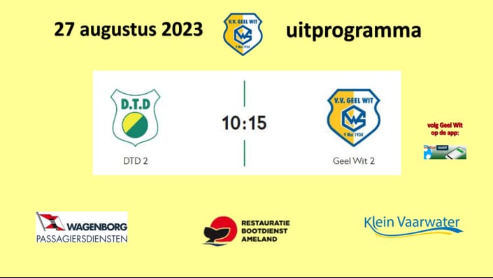 Voor het tweede begint het nieuwe seizoen morgen officieel met de, welhaast traditionele, bekerwedstrijd tegen <a href="/vvDTD/">vv DTD</a> . Deze teams komen elkaar ook weer tegen in de competitie. Het eerste oefent vanmiddag tegen zaterdag-tweedeklasser <a href="/vvDrenthina/">Drenthina</a> uit Emmen, aanvang 14.30 uur.