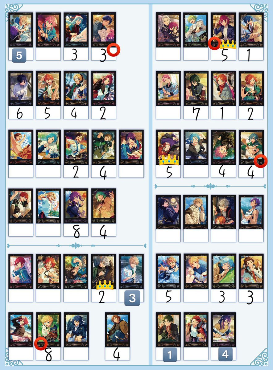 【交換 譲渡】あんスタ 中国 星燦 ポラロイド 

譲)英智.渉.弓弦.北斗.スバル.真.真緒.マヨイ.巽.泉.嵐.宙.斑.茨.ジュン.みか.ひなた.ゆうた.燐音.こはく.ニキ.友也.創.光.敬人.颯馬

求)凛月>夏目>桃李>160円+送

👑交換は凛月とのみ。
一部単体譲渡不可。

⭕️は譲渡のお声かけを頂いている為

▶︎