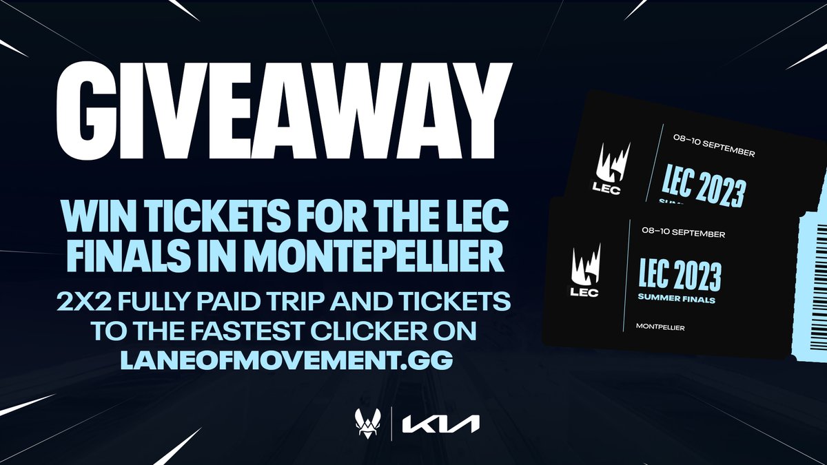 TeamVitality's tweet photo. Moving fast and reacting in time is crucial to winning games but just how fast can you move your finger when it counts?
Move the @kiafrance car down the lane as fast as you can and you could win a fully paid trip to the LEC Finals
Visit https://t.co/8sGkos0nG1
#LaneOfMovement https://t.co/GBPiHAo5kV