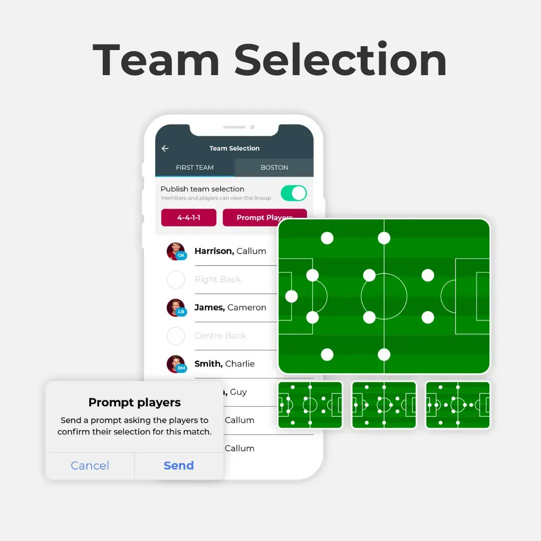 Create and share your team selection in seconds. Save your formation and make a quick edit each week. Selection done! #clubapp #matchdayapp #grassrootssport #sundayleague #nonleague