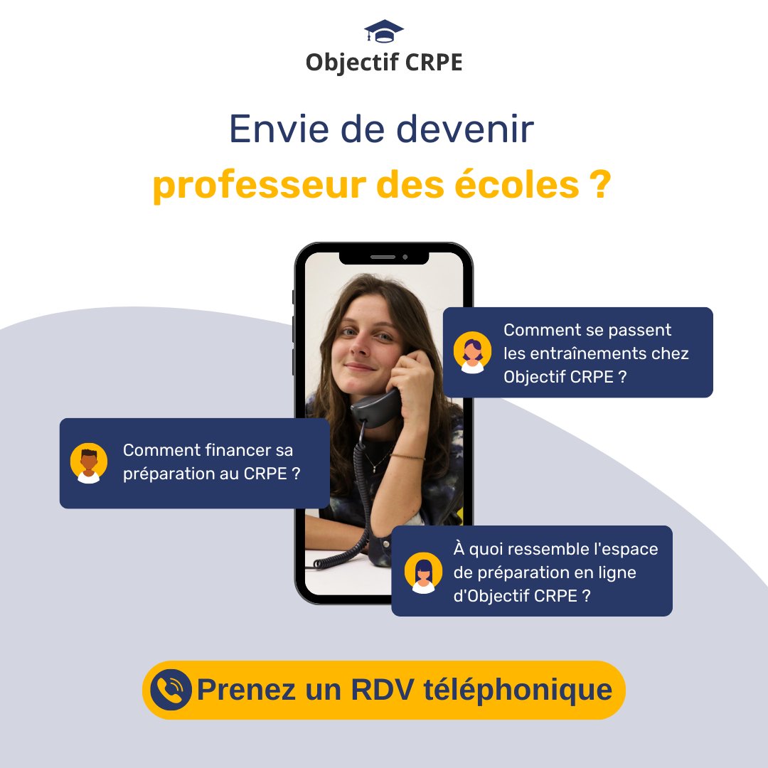 ObjectifCrpe's tweet photo. Vous souhaitez devenir professeur des écoles et passer le CRPE ? Prenez dès maintenant un rdv téléphonique gratuit avec l'un de nos conseillers qui saura répondre à toutes vos questions 👉 https://t.co/R51jawEuZD
#crpe #objectifcrpe #crpeiste #professeurdesecoles #maitresse https://t.co/q6z8t6QUDr