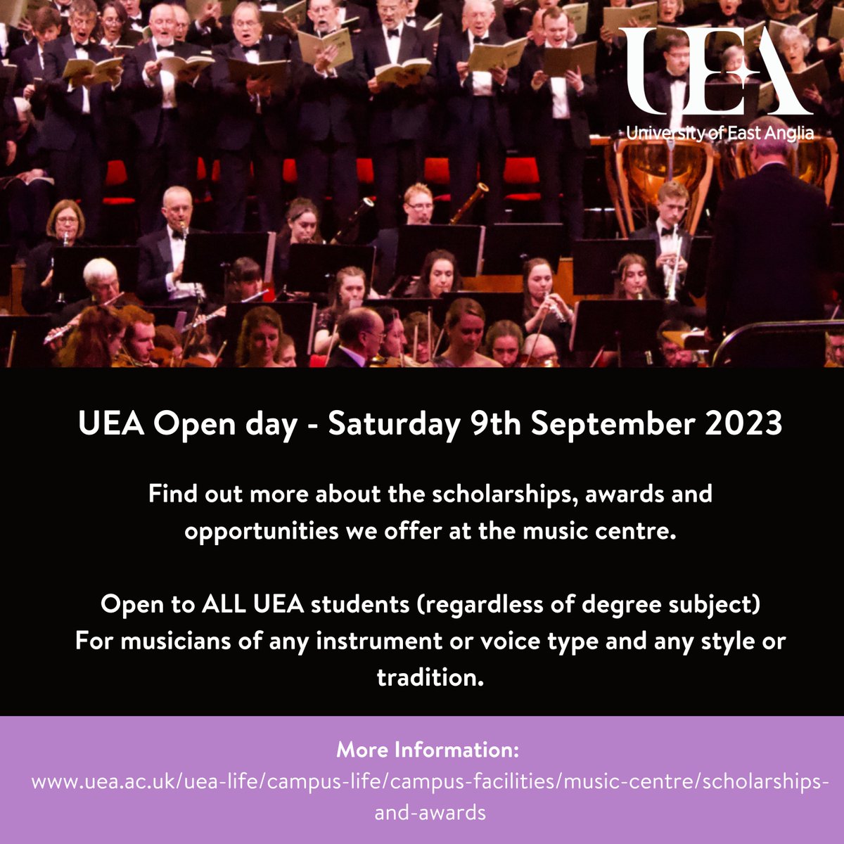 UEAConcerts's tweet photo. Did you know that we offer awards and Scholarships of up to £3000 to students studying any degree at UEA who are dedicated and skilled musicians. Find out how you can be considered for an award or scholarship at our open day. 

#UEAMusicCentre #UEAMusicScholarship #UEAOpenDay https://t.co/9zwtomgVy3