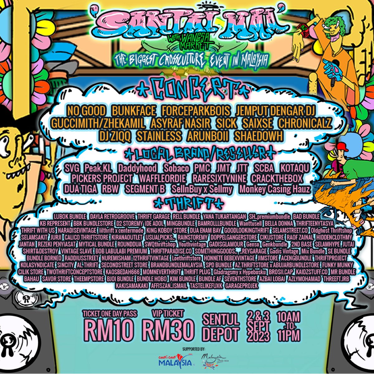 bunkfaceband's tweet photo. Salam semua! 

jum ke "Santai Ma" pada 2 &amp; 3 September ini, jam (10 pagi - 11 malam). Bertempat di Sentul Depot, Kuala Lumpur.

Tiket adalah serendah RM10 sahaja, untuk maklumat lanjut boleh ke laman instagram @santai.maa 

Jumpa korang disana!!!

#bunkers #bunkfaceband #bunkface https://t.co/nsyFRuyqwB