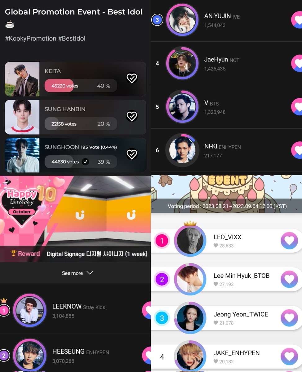 hoonsbbyy's tweet image. EN-TTENTION‼️

engenes as of today #SUNGHOON rank on KOOKY is still the same so pls do vote for him and let's reclaim the lead again. as well for #NI_KI on UPICK, #HEESEUNG on UPICK and #JAKE on THEKKING polls are barely moving. pls vote for them and let's aim for higher rank 🙏🏻