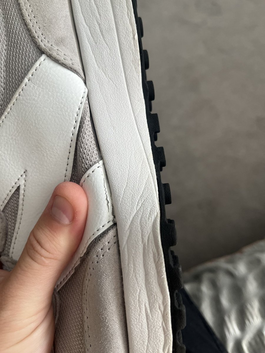 MillerLewis's tweet photo. Be careful of @newbalance @NewBalanceUK  trainers - they don’t last long. Cracking leather after 2 months light use. Reported and won’t replace. (Offered 50% refund but not satisfied) https://t.co/fST58egeyr