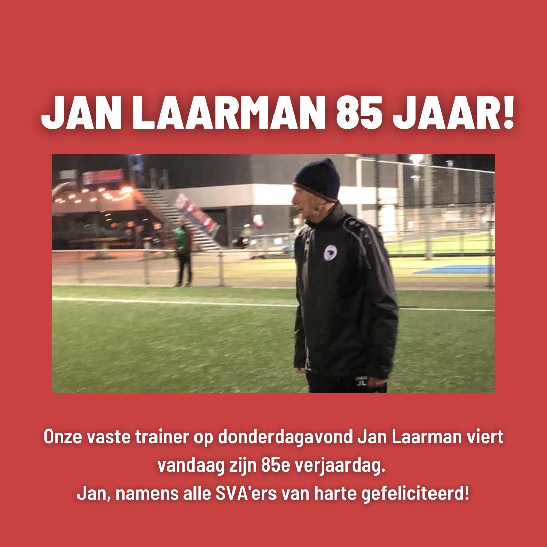sva_amsterdam's tweet photo. Onze trainer Jan Laarman is vandaag 85 jaar geworden! 

Jan, namens alle SVA-leden van harte gefeliciteerd. Maak er een mooie dag van! https://t.co/O1HiuLNAOK