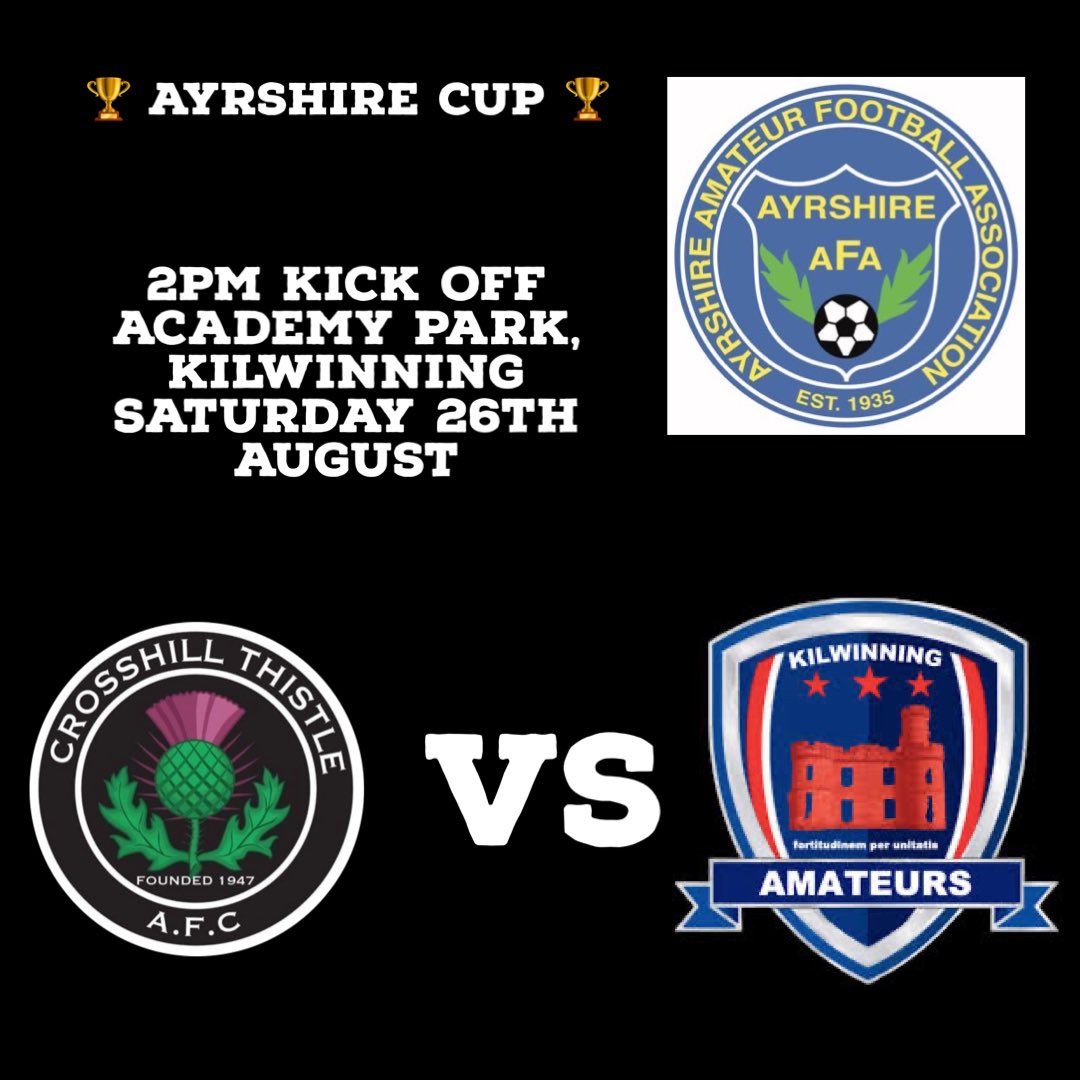 ⚽️ Match Day ⚽️ 

Today we look to carry our league form over into the Ayrshire Cup as we travel to kilwinning to face <a href="/KFA_Amateurs/">KFA Amateurs</a> 

⏰ 2pm Kick Off
📍 Academy Park, Kilwinning