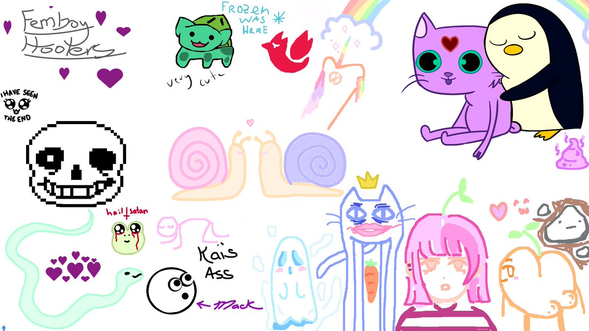 Did some drawing with chat today! my drawings are the Gunther ones hehe