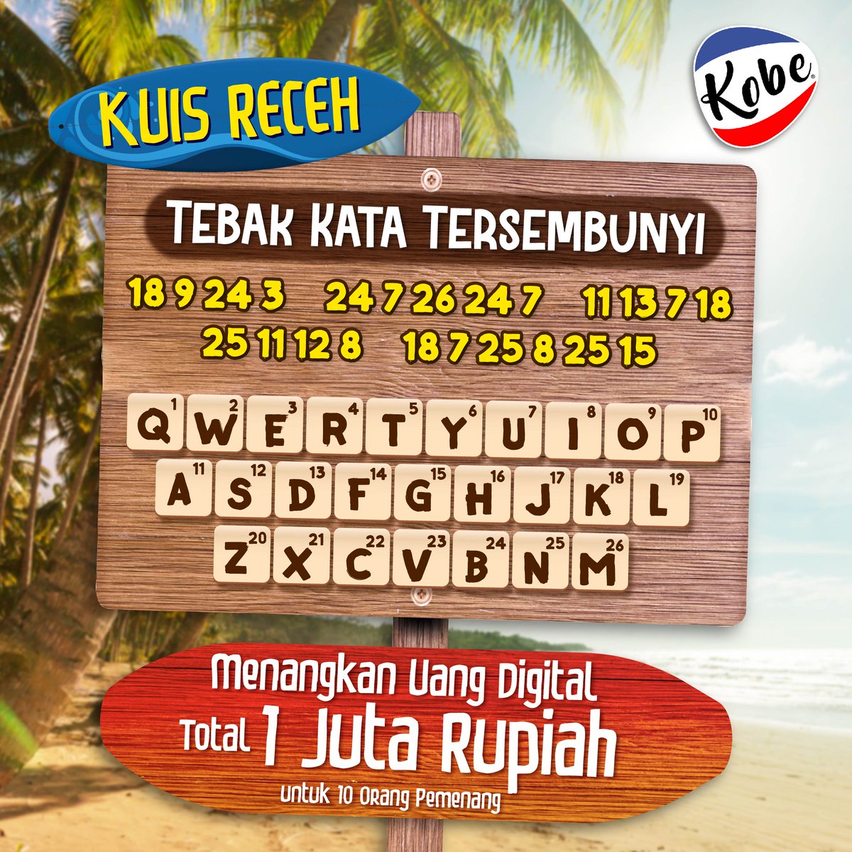 dapurkobe's tweet photo. Kuis Receh: Tebak Kata Tersembunyi Berikut Ini!

Yuk jawab dan Menangkan Uang Digital Total 1 Juta Rupiah untuk 10  Orang Pemenang!

Good luck Bestie-Bestie!

#dapurkobe #tepungkobe #giveaway #kuis https://t.co/AGXX7dbgDR