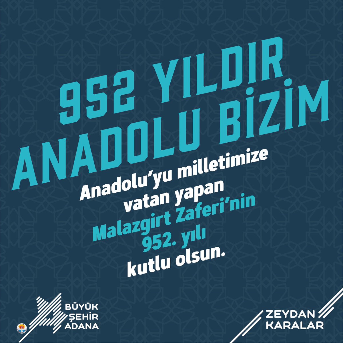 952 yıldır Anadolu bizim Anadolu'yu milletimize vatan yapan #MalazgirtZaferi'mizin 952. yılı kutlu olsun.