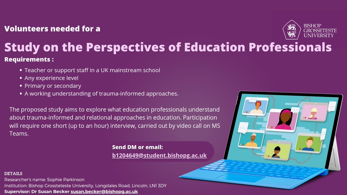 Trauma-Informed Approaches in Education (@tiainsight) on Twitter photo Please RT!
๐ ๐ป๐ฒ๐ฒ๐ฑ ๐ฎ๐ ๐น๐ฒ๐ฎ๐๐ ๐ณ ๐บ๐ผ๐ฟ๐ฒ ๐ฝ๐ฒ๐ฟ๐๐ฝ๐ฒ๐ฐ๐๐ถ๐๐ฒ๐! ๐๐ผ๐๐น๐ฑ ๐๐ผ๐๐ฟ๐ ๐ฏ๐ฒ ๐ผ๐ป๐ฒ ๐ผ๐ณ ๐๐ต๐ฒ๐บ?
I am seeking teachers and support staff to participate in an online interview (under 1 hr) for my research.
I am looking for perspectives from Please RT!
๐ ๐ป๐ฒ๐ฒ๐ฑ ๐ฎ๐ ๐น๐ฒ๐ฎ๐๐ ๐ณ ๐บ๐ผ๐ฟ๐ฒ ๐ฝ๐ฒ๐ฟ๐๐ฝ๐ฒ๐ฐ๐๐ถ๐๐ฒ๐! ๐๐ผ๐๐น๐ฑ ๐๐ผ๐๐ฟ๐ ๐ฏ๐ฒ ๐ผ๐ป๐ฒ ๐ผ๐ณ ๐๐ต๐ฒ๐บ?
I am seeking teachers and support staff to participate in an online interview (under 1 hr) for my research.
I am looking for perspectives from