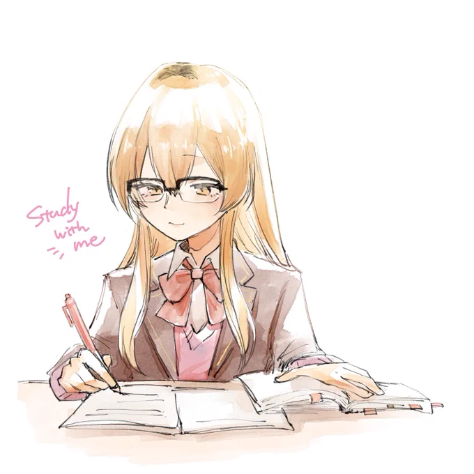 作業しててふと顔あげると頑張ってるむぎちゃんが居るのとても癒し Study with meリアタイするとほんとに作業が捗るので助かっていますありがとう ラスト追加30分で描いたイラストを添えて #むぎあーと 