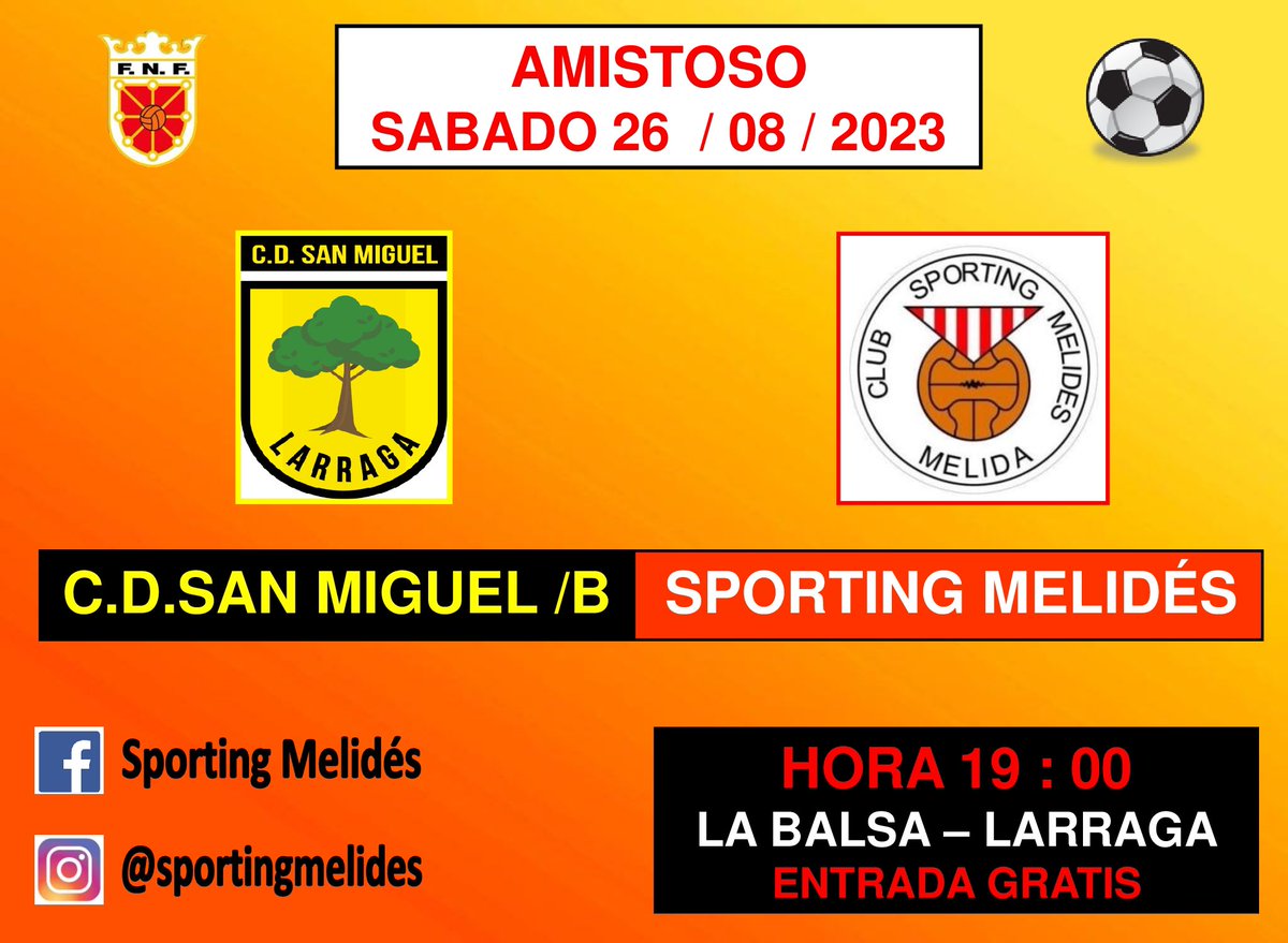🚨🚨AMISTOSO PRETEMPORADA🚨🚨

HOY 26 de agosto jugamos un partido amistoso en La Balsa en Larraga.

El partido será contra el San Miguel “B”, disfrutaremos en un campo que se vive y se disfruta mucho el fútbol.

<a href="/c/">c</a>.d.sanmiguel 

#AúpaSporting
#95Aniversario
#IlusiónRojiblanca