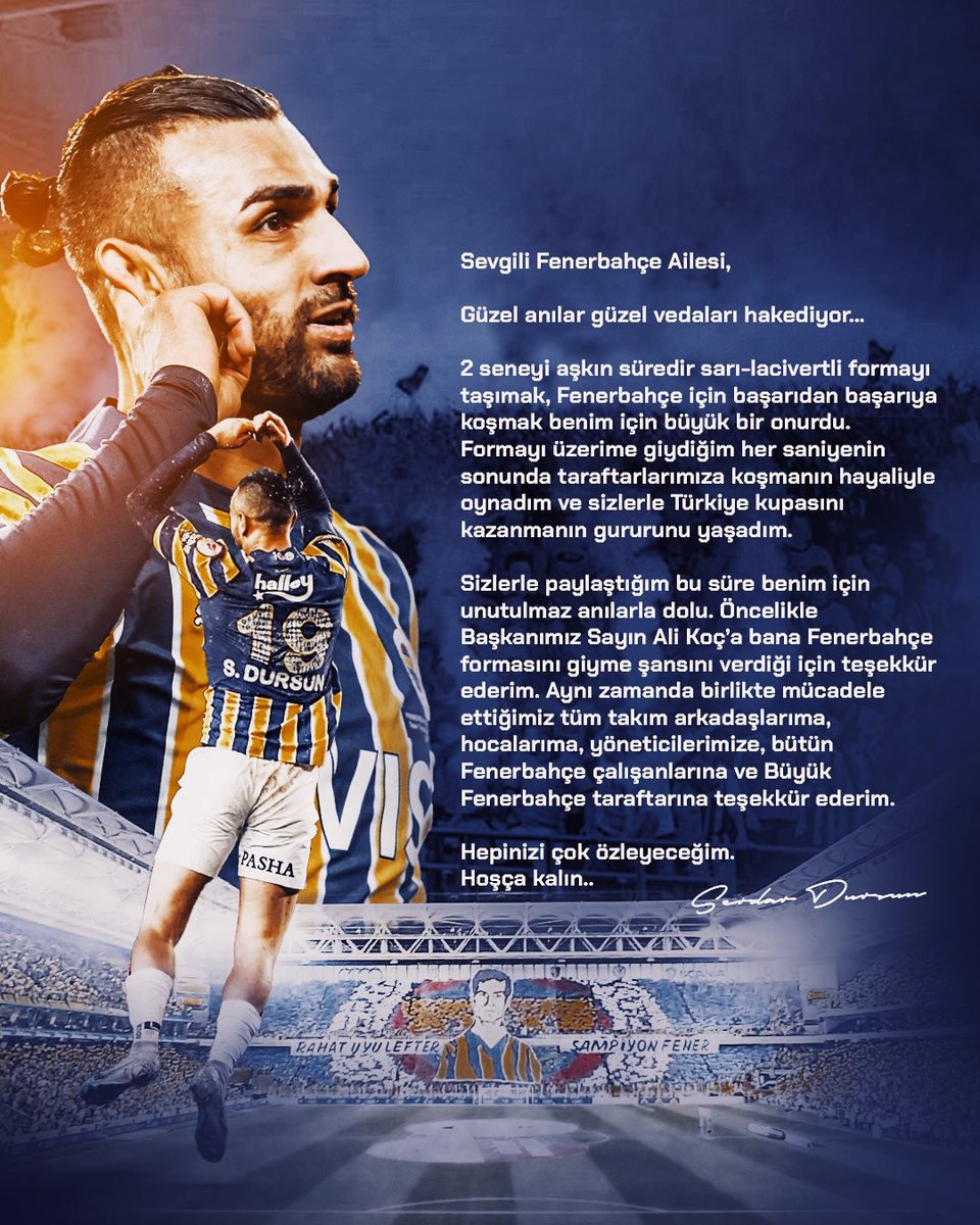 Serdar Dursun’un Fenerbahçe’ye vedası… 

“Güzel anılar, güzel vedaları hak ediyor.”