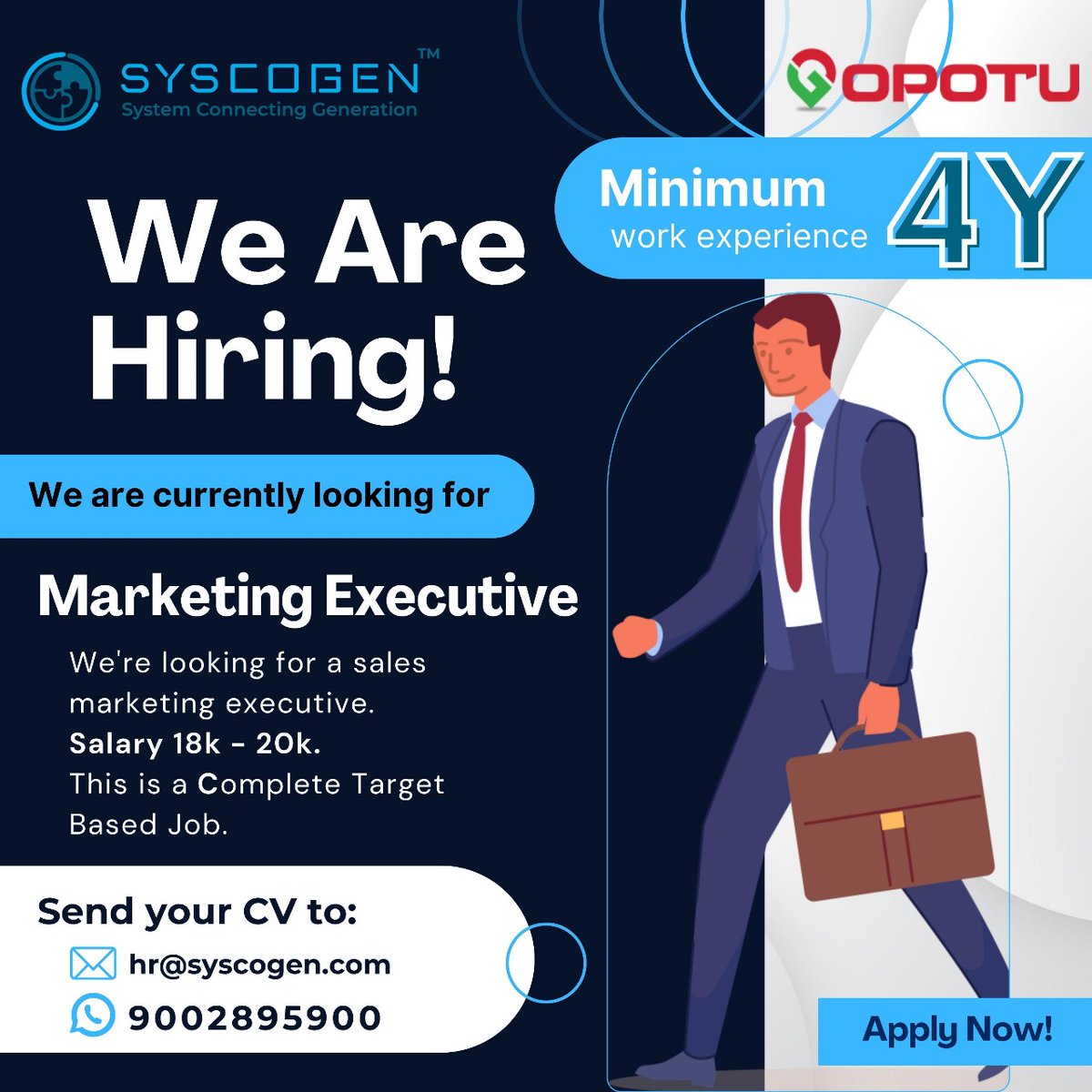syscogen's tweet image. #JobPost alert! #Syscogen #SoftwareCompany is hiring a #Sales #Marketing Executive with 3 to 4 years of experience in the Maketing service industry. We offer a competitive salary of 18k to 20k per month. Send your resume to hr@syscogen.com